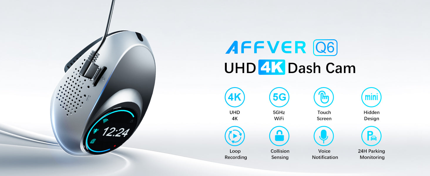 Dash Cam 4K with Touch Screen, Built-in 5G WiFi, Free 64GB Card, Dash Camera for Cars with App, Car Camera, Dashcams for Cars, 24 Hours Parking Monitor, Night Vision, Loop Recording

【Crystal-Clear Footage Captured by Ultra HD 4K Dash Cam】 The Affver 4K dash camera Q6 features a cutting-edge 4K lens and Sony sensor, ensuring vibrant recording of your driving experiences in up to 2160P resolution (providing four times more detail than 1080P). Enhanced by intelligent WDR and night vision technology, it sustai